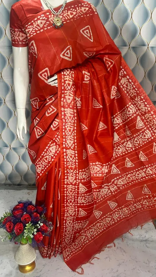 Elegant Katan Silk Batik Print Saree – Handcrafted Heritage with a Modern Touch